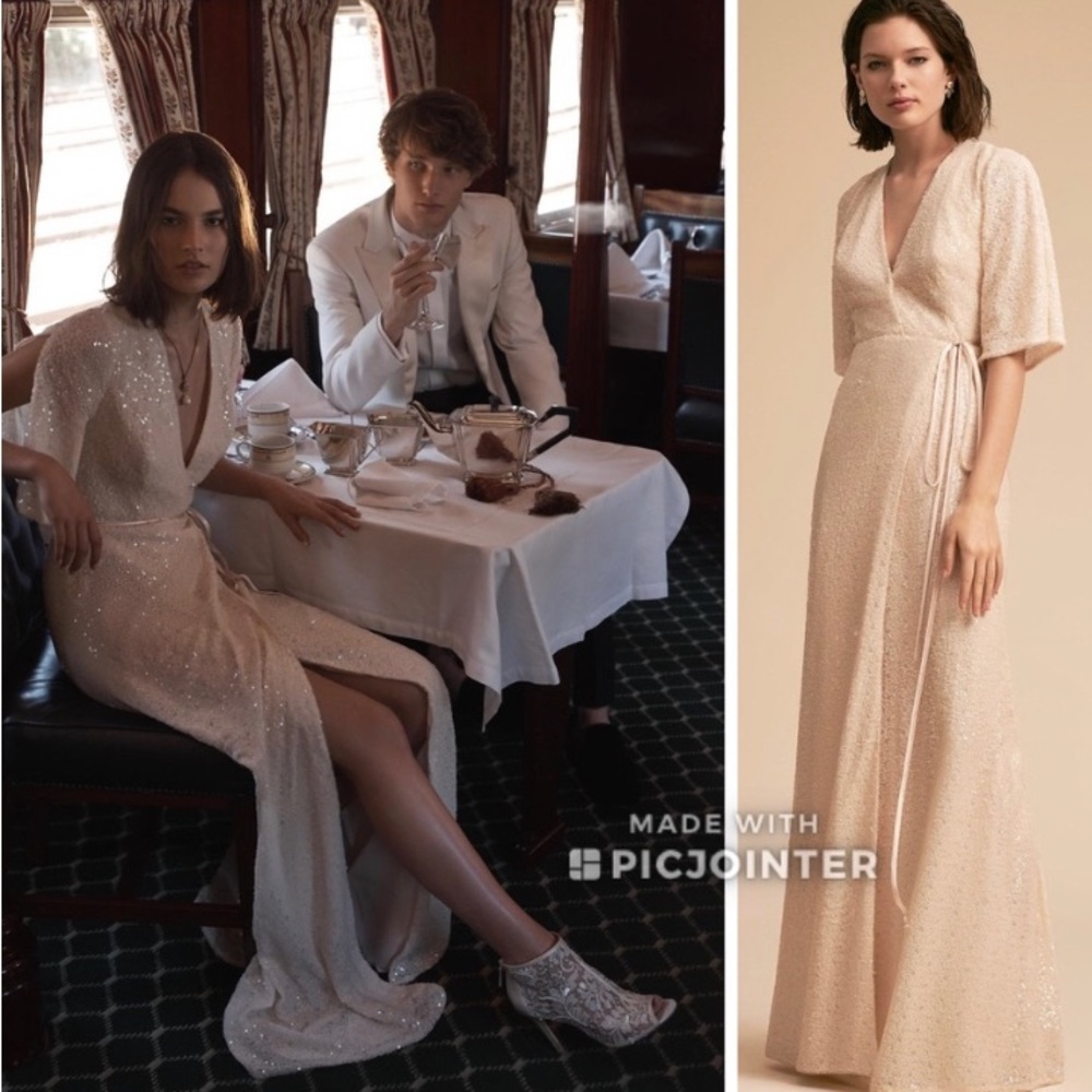 Anthropologie BHLDN Elegant Beige Sequin Wrap Dress